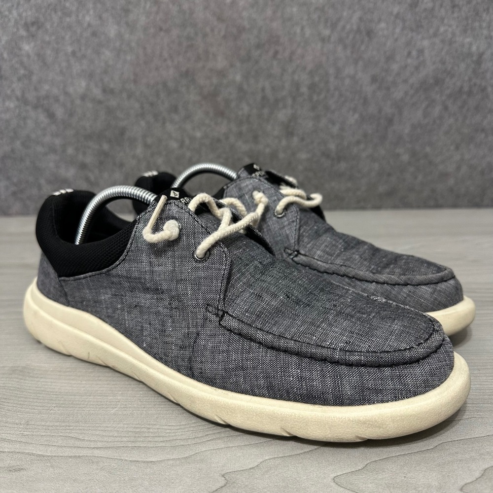 Sperry Captain's Moc Mens 10 Black Chambray Boat Shoes Slip On Loafers